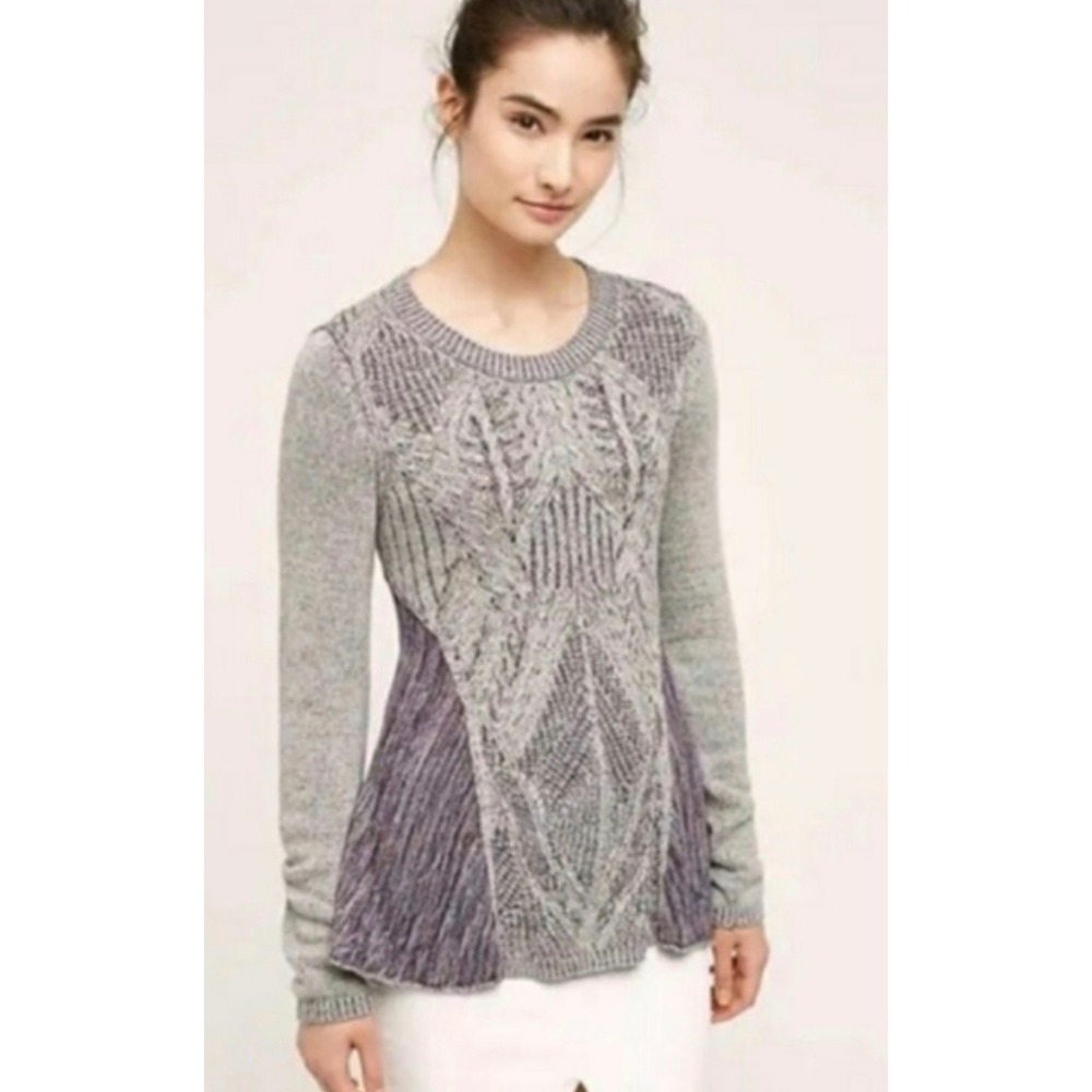 MOTH Anthropologie‎ mixed Cable Knit swing Peplum Sweater purple Size XSP